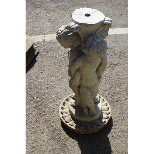 112 - 3 CHERUBS BIRD BATH - TOP MISSING 
55CM