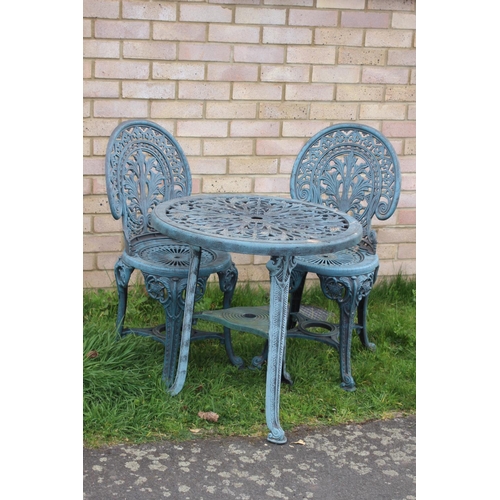 130 - PLASTIC GARDEN TABLE AND TWO CHAIRS 
68 X 67CM