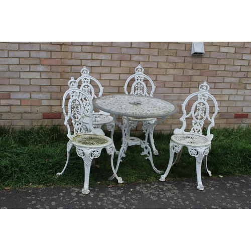 131 - METAL GARDEN TABLE AND 4 CHAIRS 
80 X 67CM