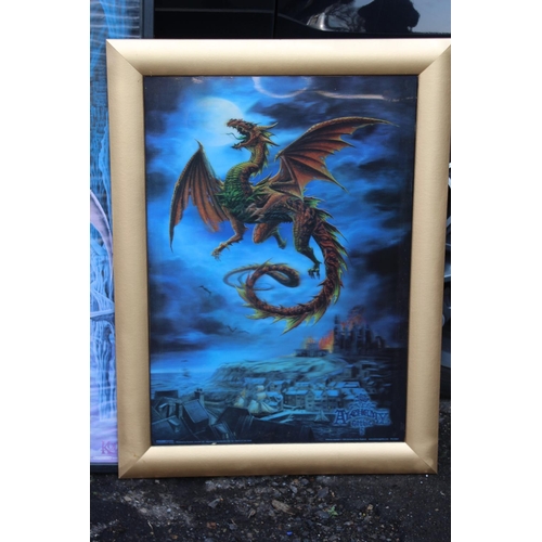 158 - 3 X DRAGON PRINTS 
104 X 73CM