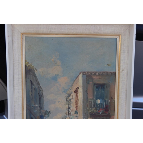 171 - FRENCH STREET SCENE OIL ON CANVAS 
69 X 33CM