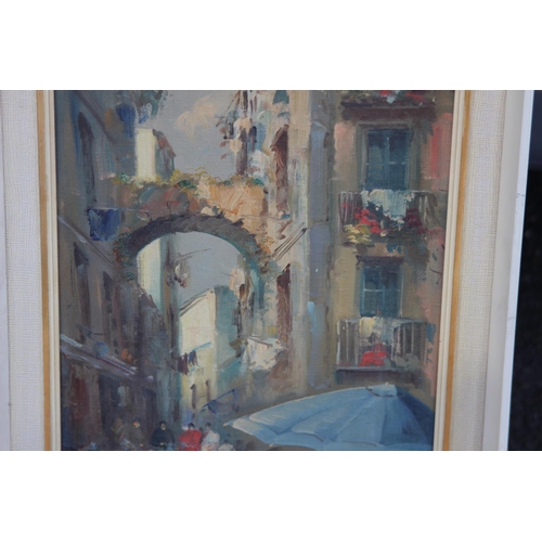 171 - FRENCH STREET SCENE OIL ON CANVAS 
69 X 33CM