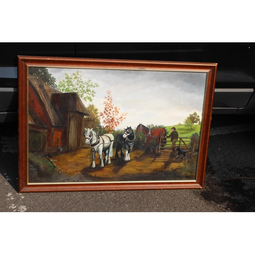 182 - OIL ON CANVAS OF COUNTRY SCENE WITH HORSES SIGNED GILLIAN 1986
100 X 70CM