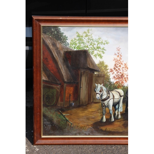 182 - OIL ON CANVAS OF COUNTRY SCENE WITH HORSES SIGNED GILLIAN 1986
100 X 70CM