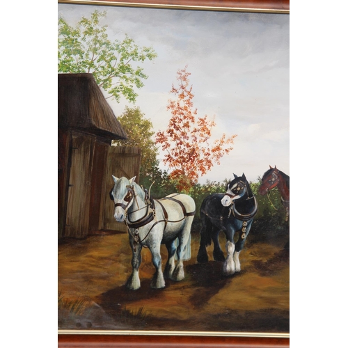 182 - OIL ON CANVAS OF COUNTRY SCENE WITH HORSES SIGNED GILLIAN 1986
100 X 70CM