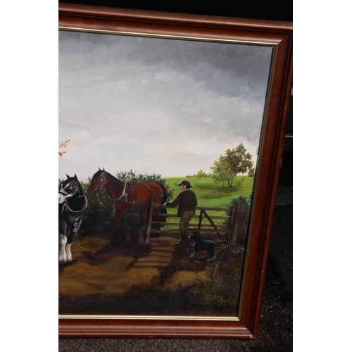 182 - OIL ON CANVAS OF COUNTRY SCENE WITH HORSES SIGNED GILLIAN 1986
100 X 70CM