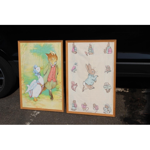 183 - 2 X BEATRIX POTTER FRAMED HANGINGS - ONE MISSING THE GLASS 
79 X 54CM