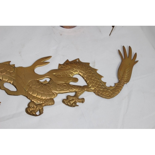 320 - 2 X BRASS HANGING DRAGONS AND COFFEE POT
60CM