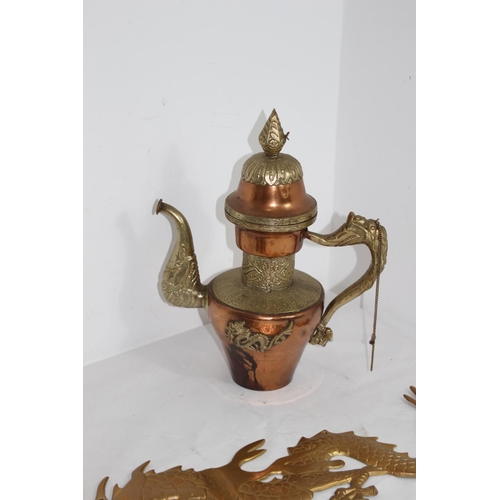 320 - 2 X BRASS HANGING DRAGONS AND COFFEE POT
60CM