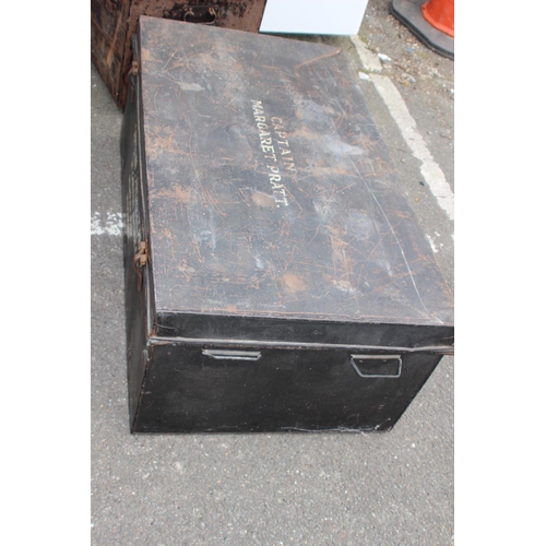 97 - 3 X VINTAGE METAL TRUNKS 
106 X 62 X 41CM