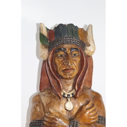 415 - VINTAGE 1980 WOODEN CARVED Native American FIGURE 
95CM