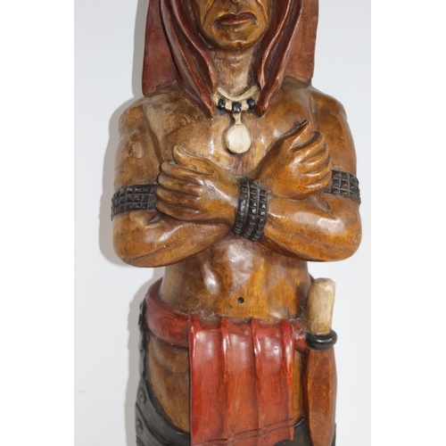 415 - VINTAGE 1980 WOODEN CARVED Native American FIGURE 
95CM