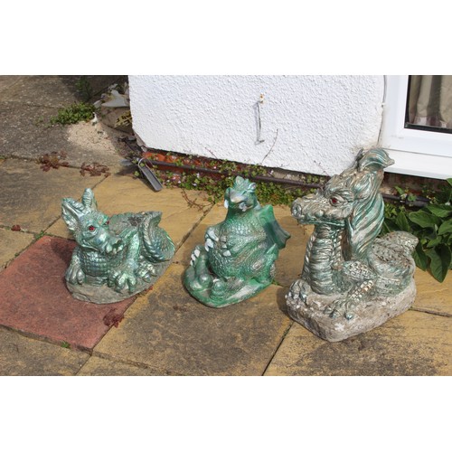 87 - 3 X STONE DRAGON GARGEN ORNAMENTS 
48CM