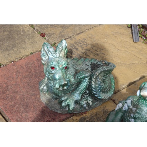 87 - 3 X STONE DRAGON GARGEN ORNAMENTS 
48CM