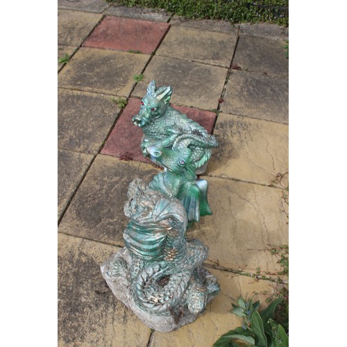 87 - 3 X STONE DRAGON GARGEN ORNAMENTS 
48CM