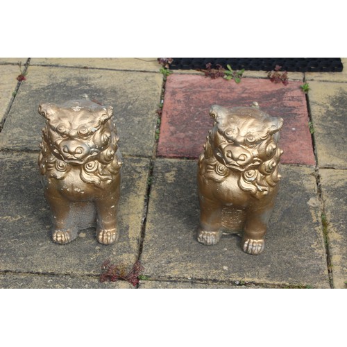 88 - TWO FOO DOG STONE GARDEN STATUES 
39CM