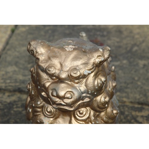 88 - TWO FOO DOG STONE GARDEN STATUES 
39CM