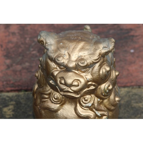 88 - TWO FOO DOG STONE GARDEN STATUES 
39CM