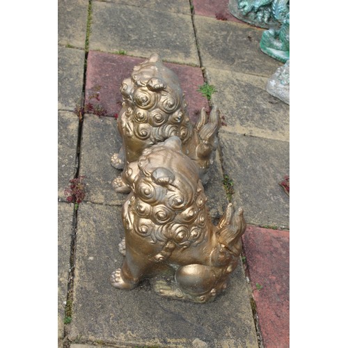 88 - TWO FOO DOG STONE GARDEN STATUES 
39CM