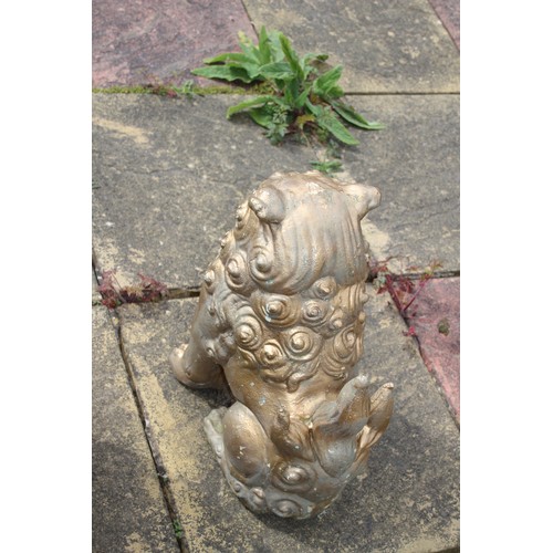 88 - TWO FOO DOG STONE GARDEN STATUES 
39CM