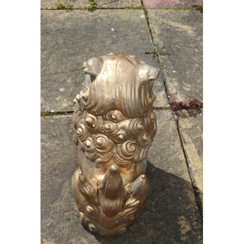 88 - TWO FOO DOG STONE GARDEN STATUES 
39CM