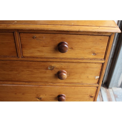 67 - VICTORIAN PITCH PINE CHEST OF DRAWERS