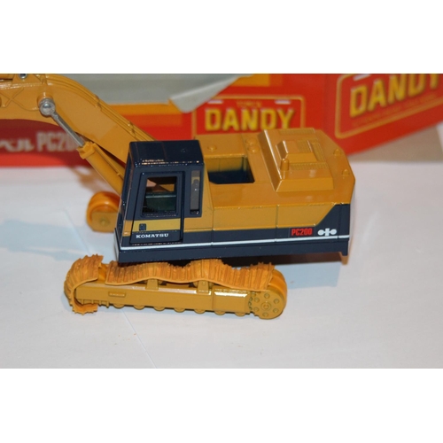 270 - KOMATSU TOMY DANDY DK-001 PC200 EXCAVATOR BAGGER DIE-CAST MODEL WITH BOX - A/F ON THE TRACKS