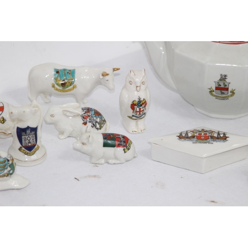 121 - QUANTITY OF CRESTED WARE INCLUDING TEAPOT
14CM