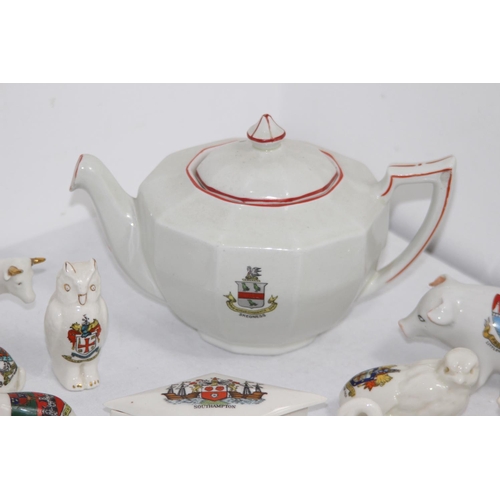 121 - QUANTITY OF CRESTED WARE INCLUDING TEAPOT
14CM