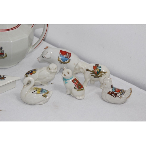 121 - QUANTITY OF CRESTED WARE INCLUDING TEAPOT
14CM