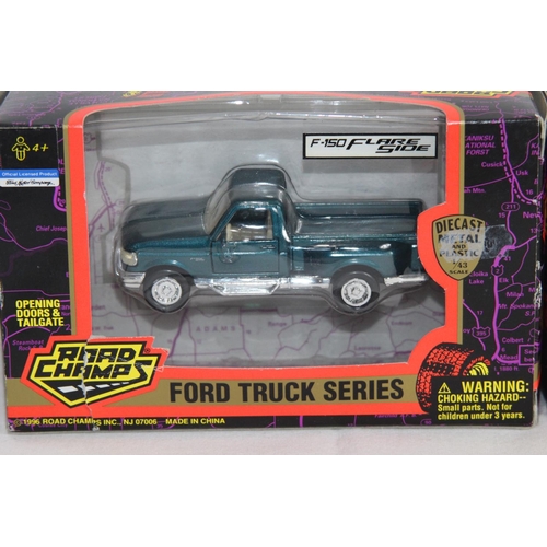 476 - 2 X ROAD CHAMPS CHEVROLET AND FORD  TRUCK SERIES DIE-CAST MODEL IN BOXES