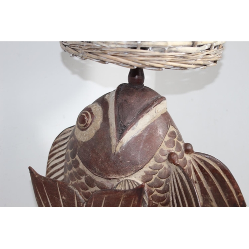 183 - TERRACOTTA CARP FISH LAMP WITH WICKER SHADE 
68CM