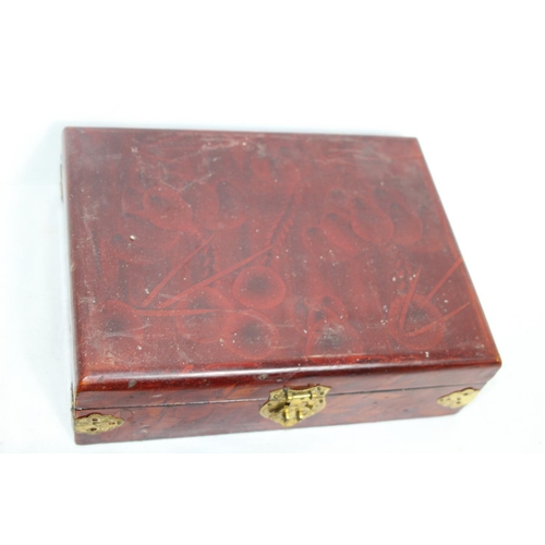 596 - QUANTITY OF CARVED WOODEN BOXES 
23 CM