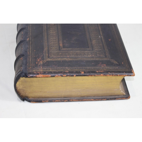 619 - ANTIQUE 1800S LEATHER BOUND BIBLE 
39CM