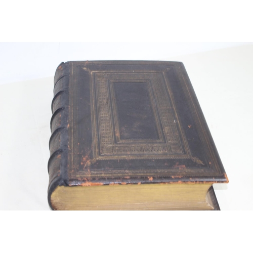 619 - ANTIQUE 1800S LEATHER BOUND BIBLE 
39CM