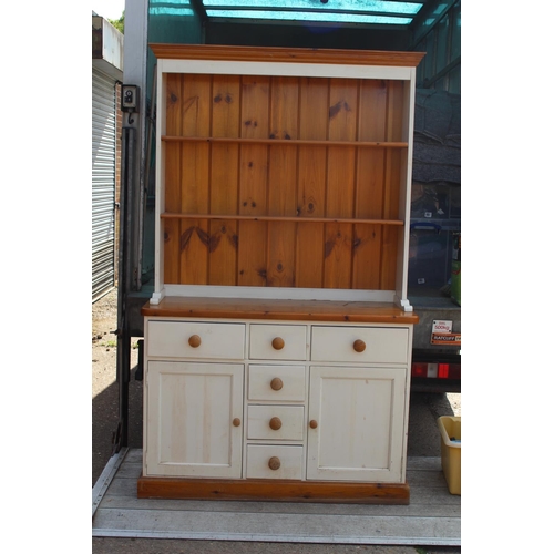 28 - PAINTED PINE FARMHOUSE DRESSER 
121 X 46 X 200CM