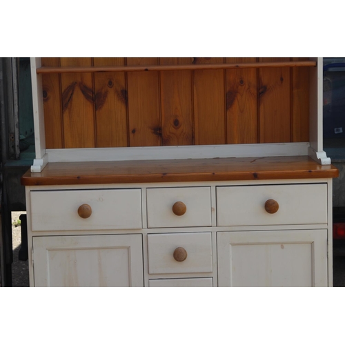 28 - PAINTED PINE FARMHOUSE DRESSER 
121 X 46 X 200CM