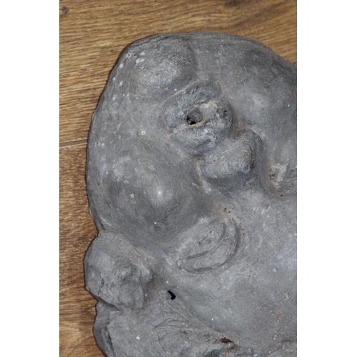 649 - LEAD CHERUB HEAD PLAQUE 
29CM