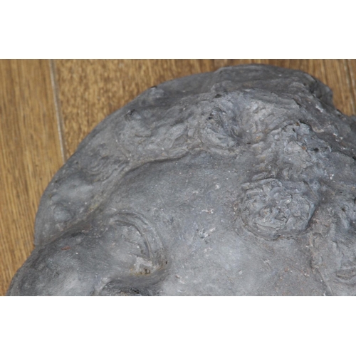 649 - LEAD CHERUB HEAD PLAQUE 
29CM