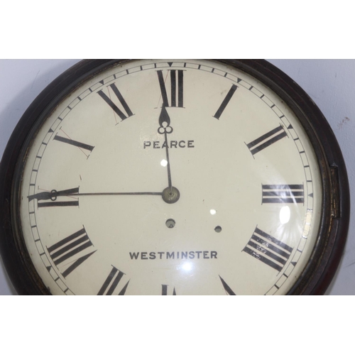 717 - ANTIQUE WEST-MINISTER WALL CLOCK BY PEARCE WITH FUSEE MOVEMENT 
34CM