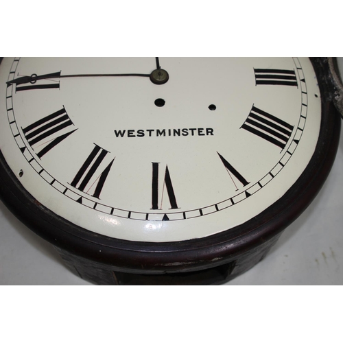 717 - ANTIQUE WEST-MINISTER WALL CLOCK BY PEARCE WITH FUSEE MOVEMENT 
34CM