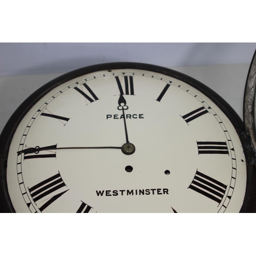 717 - ANTIQUE WEST-MINISTER WALL CLOCK BY PEARCE WITH FUSEE MOVEMENT 
34CM