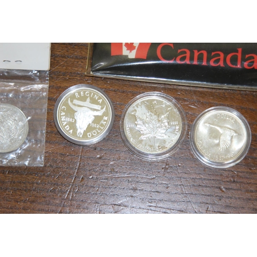 983 - QUANTITY OF CANADIAN AND AMERICAN COINS INCLUDING SILVER PROOFS