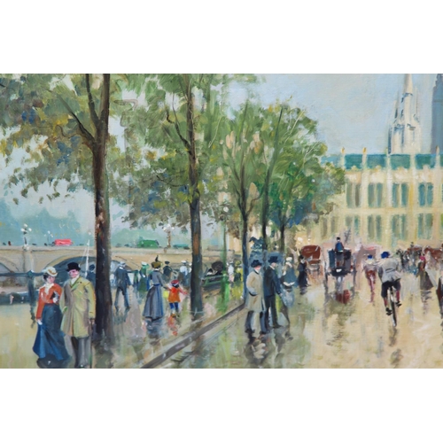 48 - SIGNED OIL ON CANVAS OF LONDON STREET SCENE 
100 X 70CM