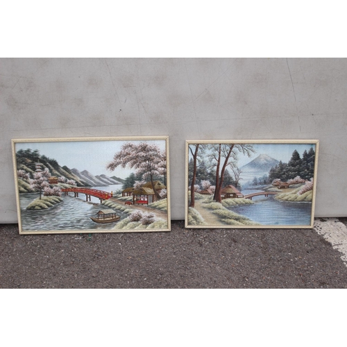 50 - 2 X SEWN SILK ORIENTAL PICTURES 
30 X 46CM