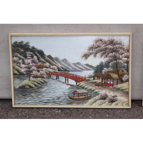 50 - 2 X SEWN SILK ORIENTAL PICTURES 
30 X 46CM