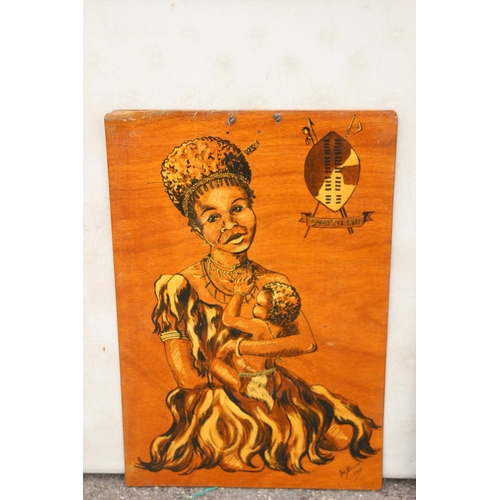 55 - 6 X SIGNED AFRICAN IRIS BUTLER PAINTING ON WOOD 
61 X 41CM