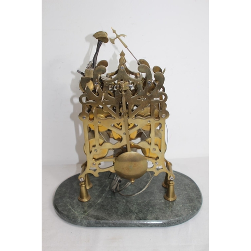 796 - VINTAGE SKELETON CLOCK AND GLASS DOME 35 X 42CM