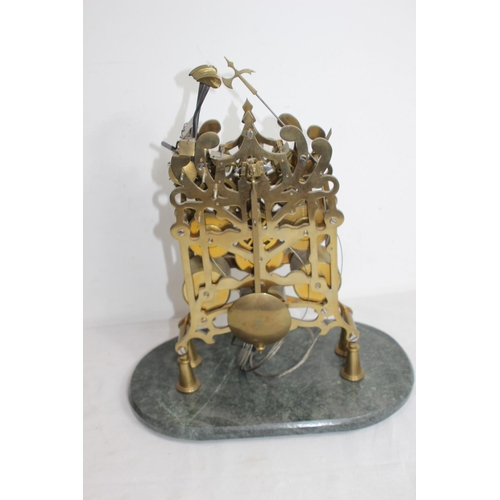 796 - VINTAGE SKELETON CLOCK AND GLASS DOME 35 X 42CM