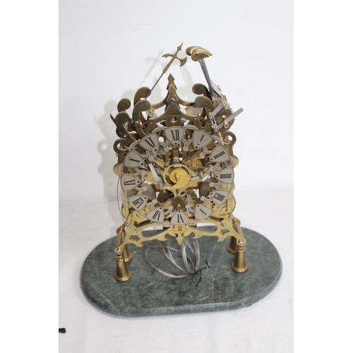 796 - VINTAGE SKELETON CLOCK AND GLASS DOME 35 X 42CM